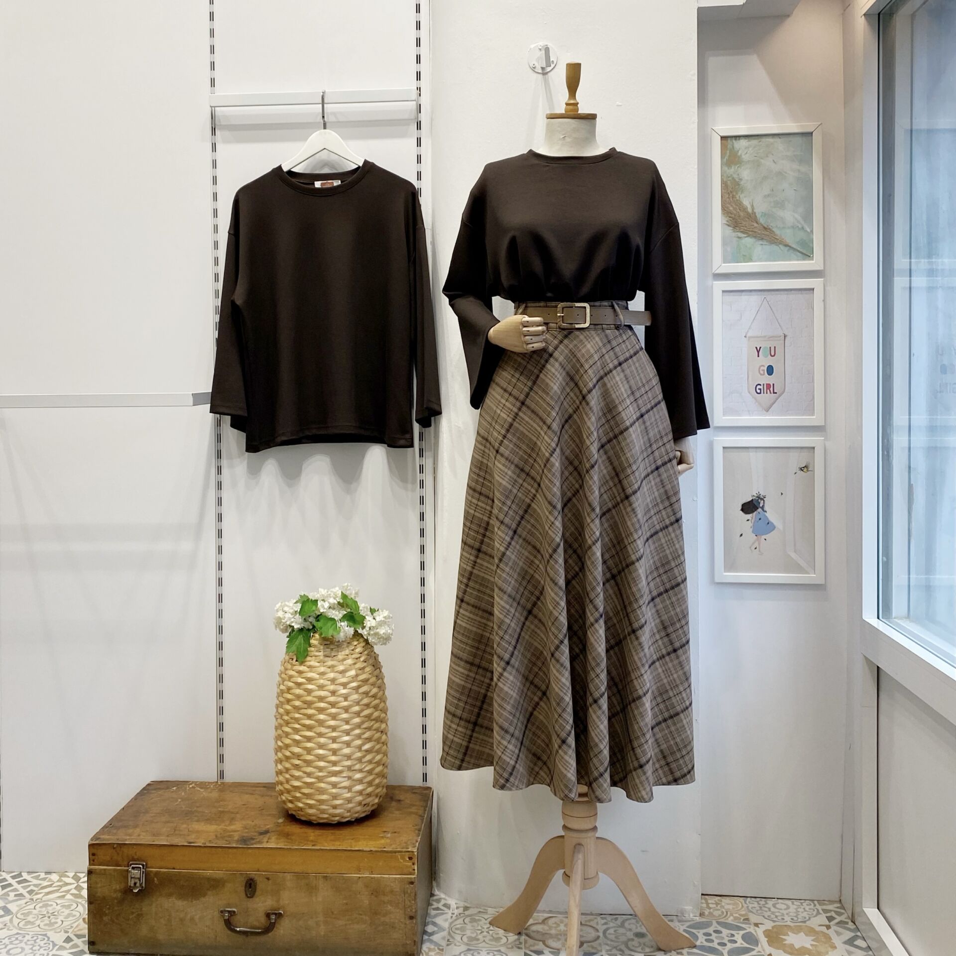 Camel Ekose Desenli Loom Etek