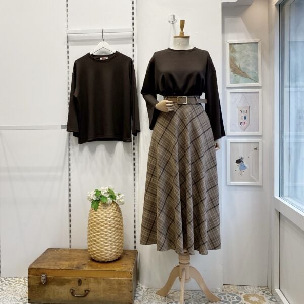 Camel Ekose Desenli Loom Etek