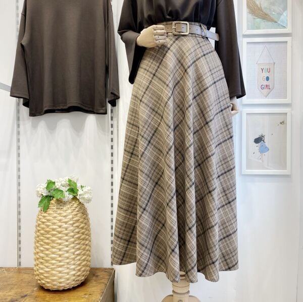 Camel Ekose Desenli Loom Etek