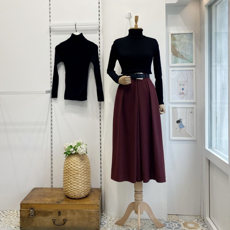 Bordo Pileli Kemer Detaylı Poliviskon Etek