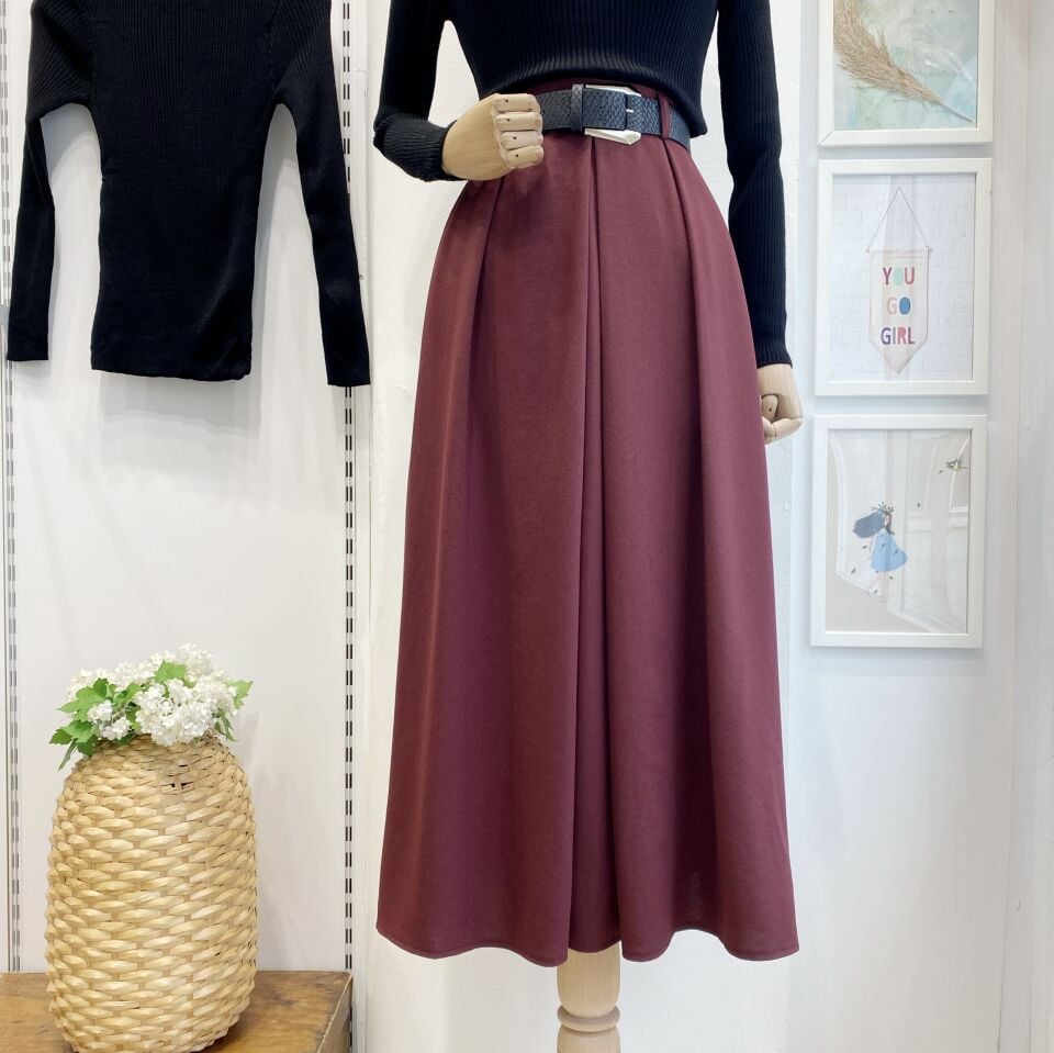 Bordo Pileli Kemer Detaylı Poliviskon Etek