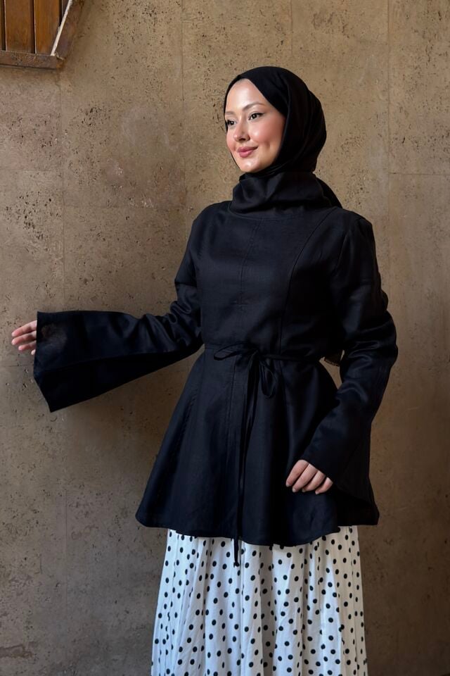 Siyah Keten Milen Tunik