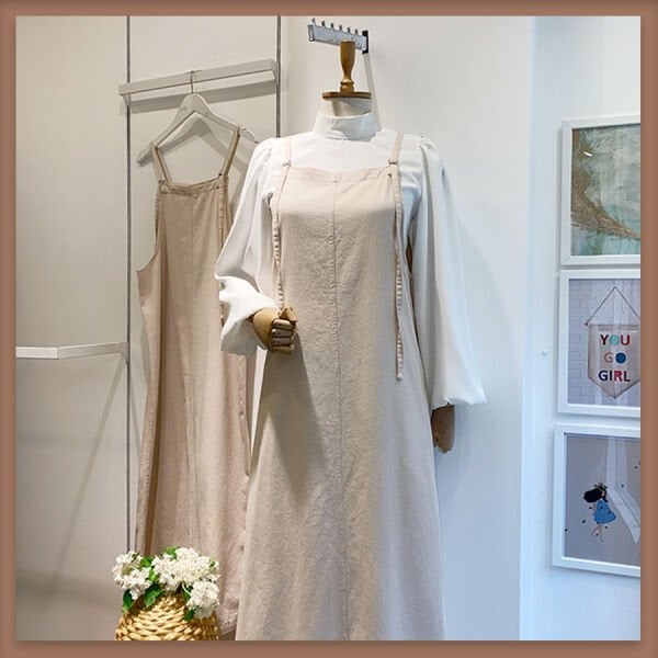 Krem İnce Gabardin Askı Detaylı Jile