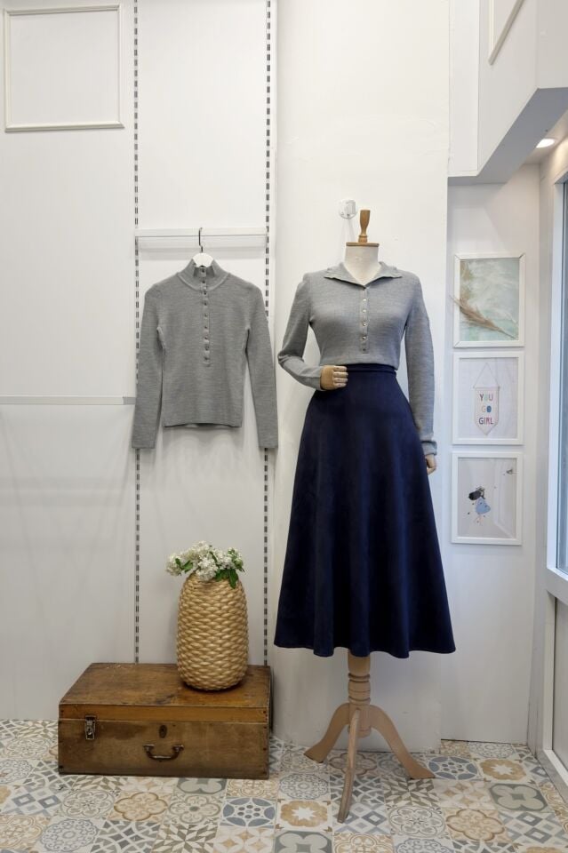 Gece Mavisi Kloş Model Süet Etek