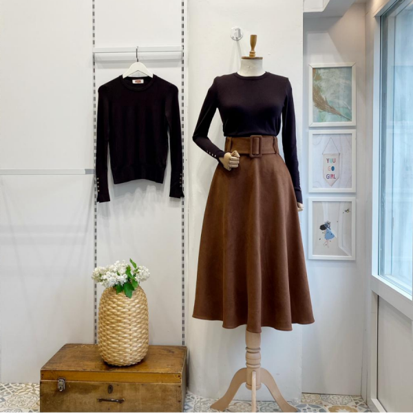 Taba Geniş Kemerli Süet Etek