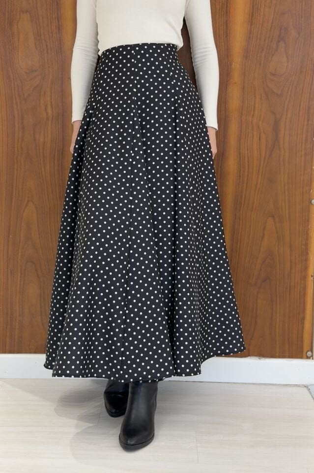 Siyah Puantiye Desenli Vintage Etek