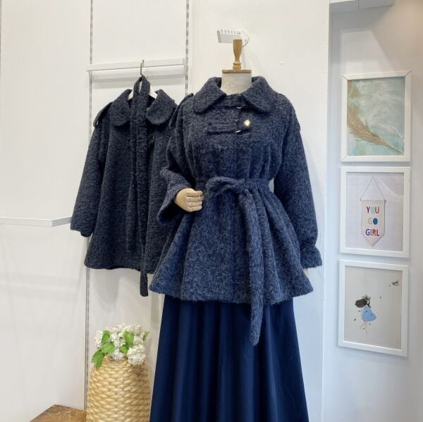 Lacivert Yün Pelerin Kaban