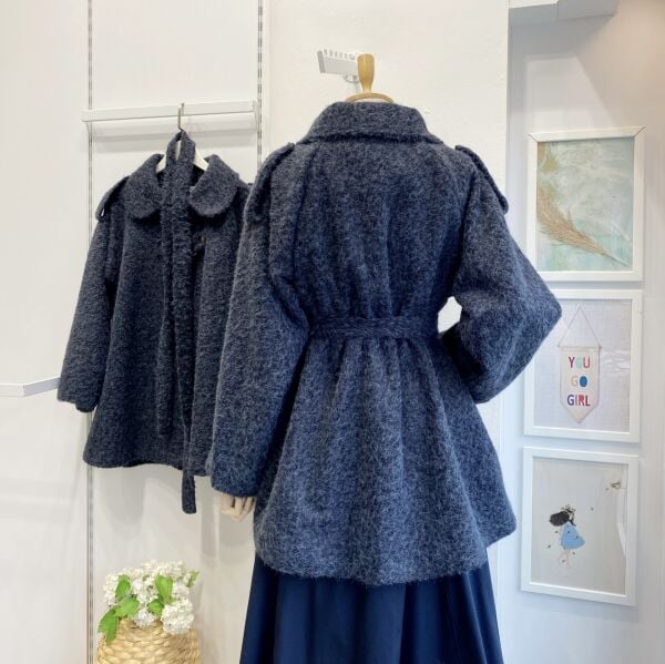 Lacivert Yün Pelerin Kaban