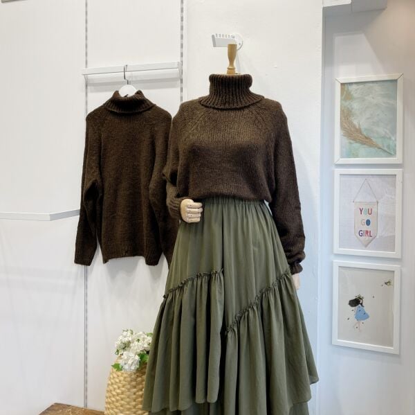 Kahverengi Dusty Balıkçı Yaka Kazak