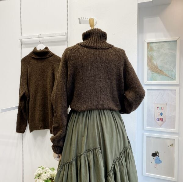 Kahverengi Dusty Balıkçı Yaka Kazak