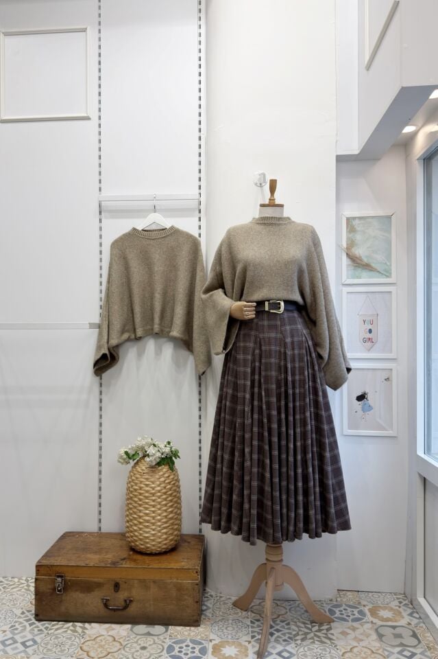 Moka Kahverengi Deri Kemerli Ekoseli Grazia Etek