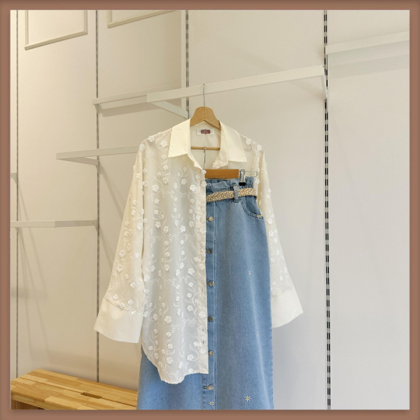 Krem Daisy Çiçekli Tunik