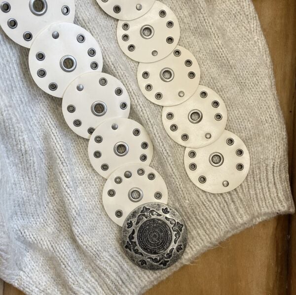 Krem Yuvarlak Tokalı Bohem Deri Kemer