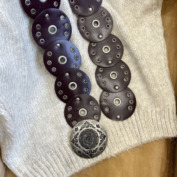 Mürdüm Yuvarlak Tokalı Bohem Deri Kemer