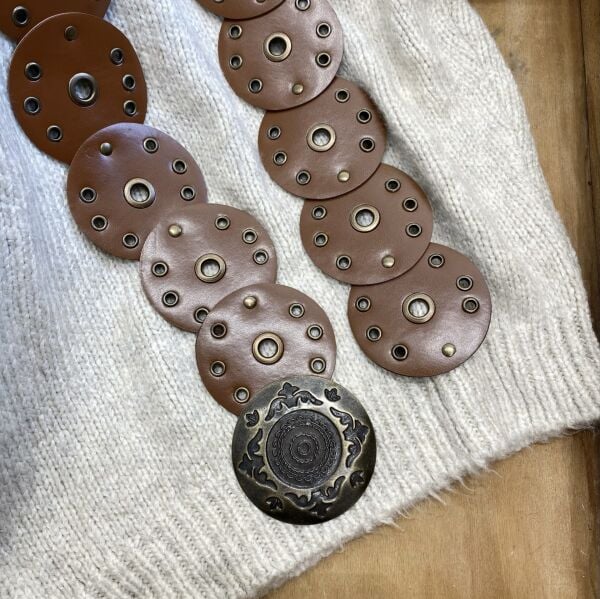 Taba Yuvarlak Tokalı Bohem Deri Kemer