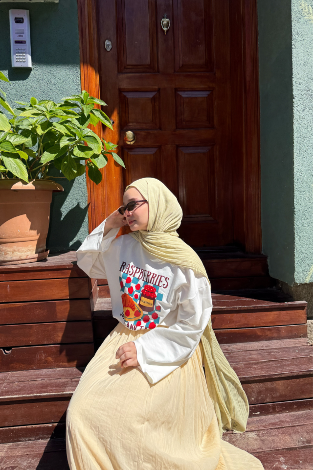 Faya Girls x Kruvasan Baskılı Beyaz Oversize Bluz