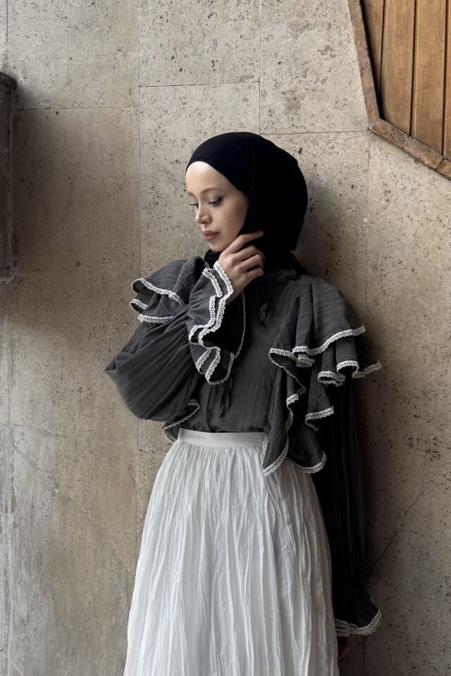 Fisto Volanlı Antrasit Lunella Gömlek