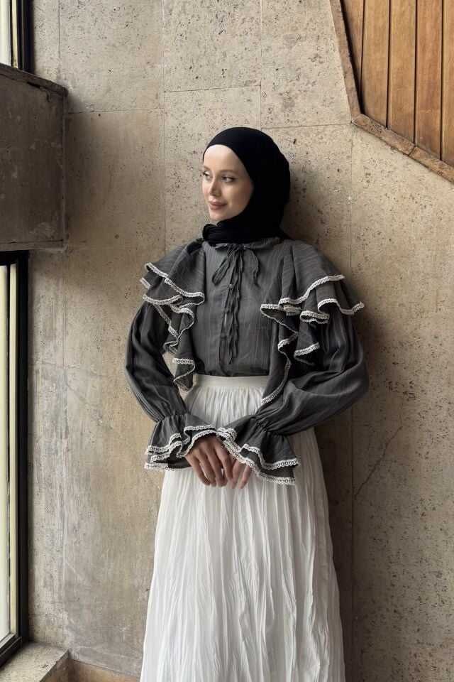 Fisto Volanlı Antrasit Lunella Gömlek