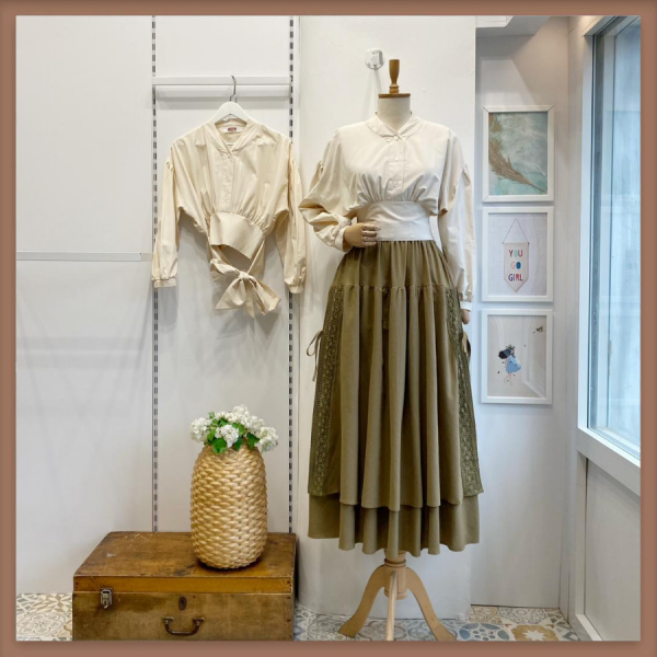 Haki Yeşili Keten Helen Etek