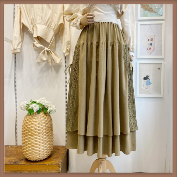 Haki Yeşili Keten Helen Etek