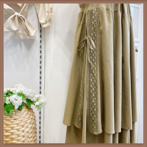 Haki Yeşili Keten Helen Etek