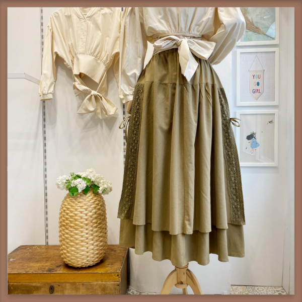 Haki Yeşili Keten Helen Etek