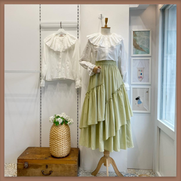 Yeşil Ajouter Vual Keten Etek