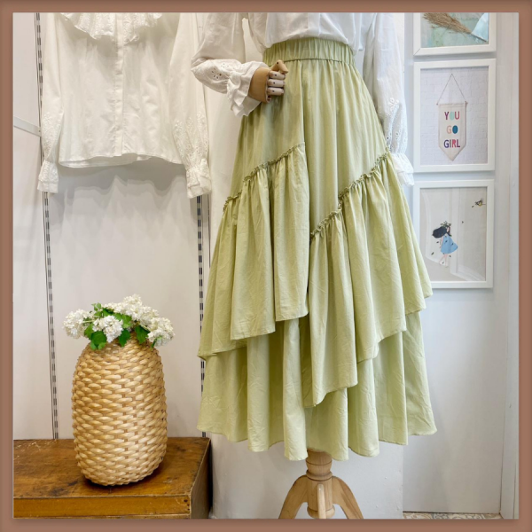 Yeşil Ajouter Vual Keten Etek