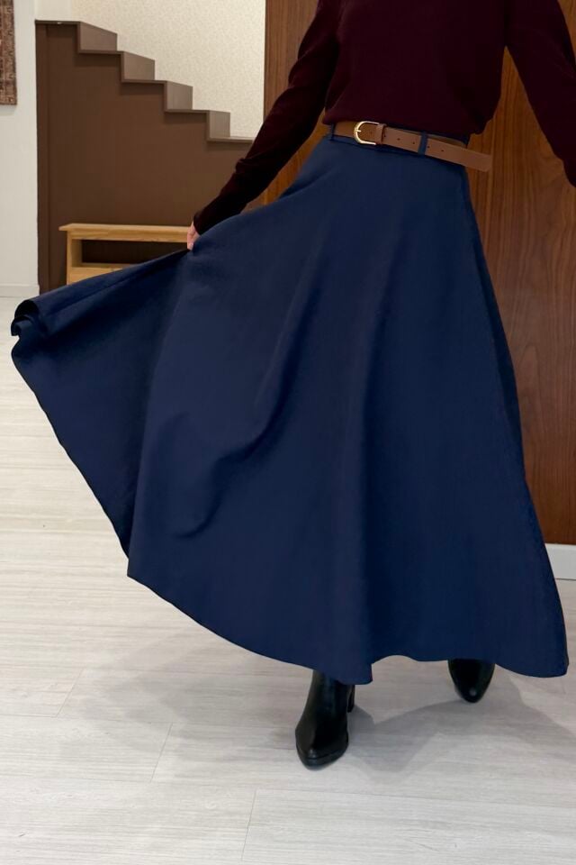 Lacivert Gabardin Kumaş Kloş Etek