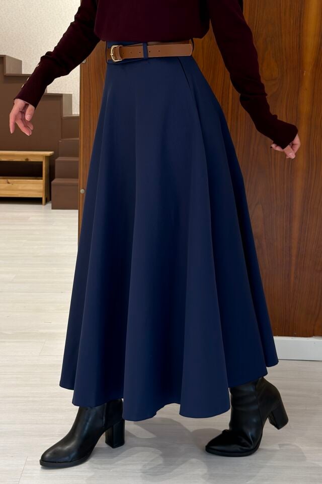 Lacivert Gabardin Kumaş Kloş Etek