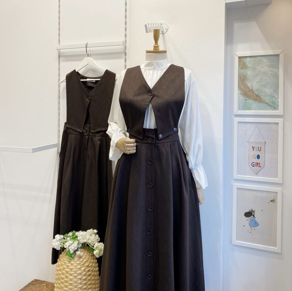 Acı Kahve Düğme Detaylı Falling Takım