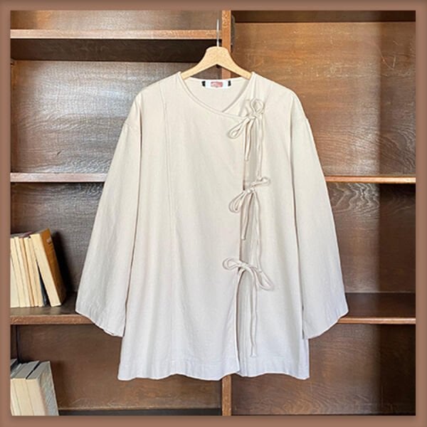 Krem bağcık detaylı gabardin ceket