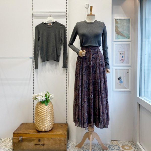 Şal Desenli Siyah Şifon Etek