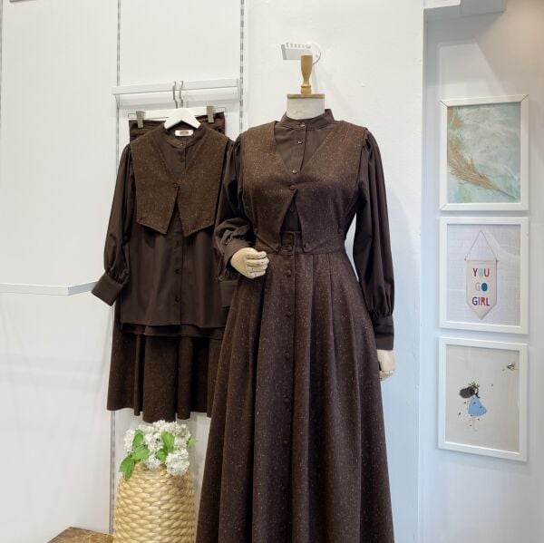 Acı Kahve Kırçıl Desenli Rüya Takım