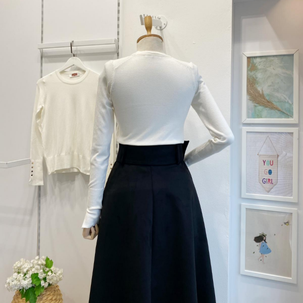 Ekru Bisiklet Yaka Kol Ortası Droplu Triko Kazak