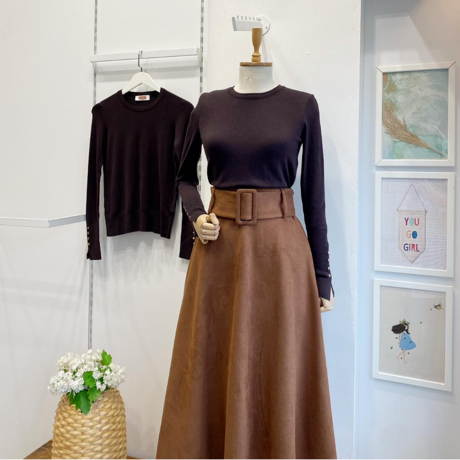 Acı Kahve Bisiklet Yaka Kol Ortası Droplu Triko Kazak