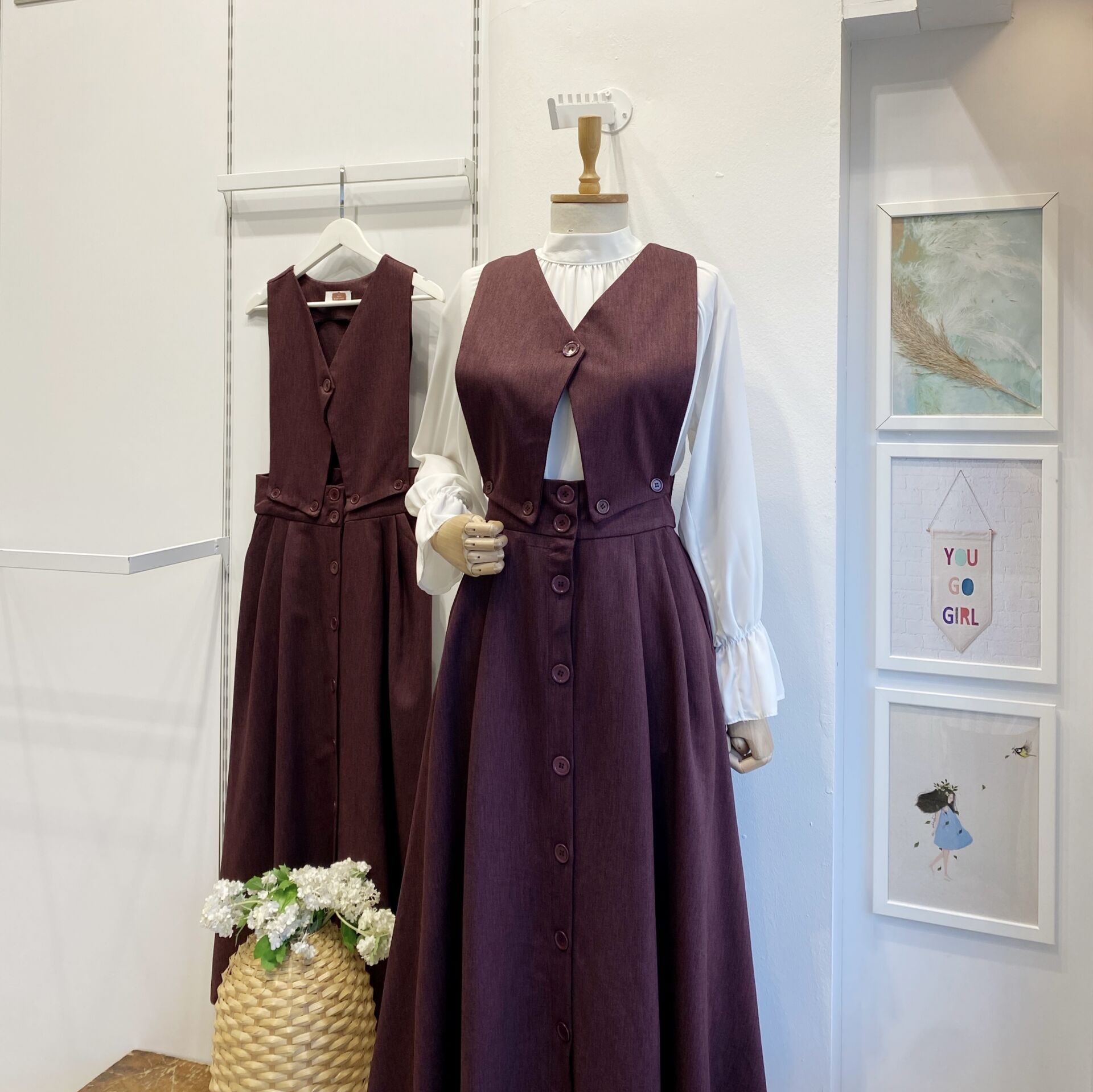 Bordo Düğme Detaylı Falling Takım