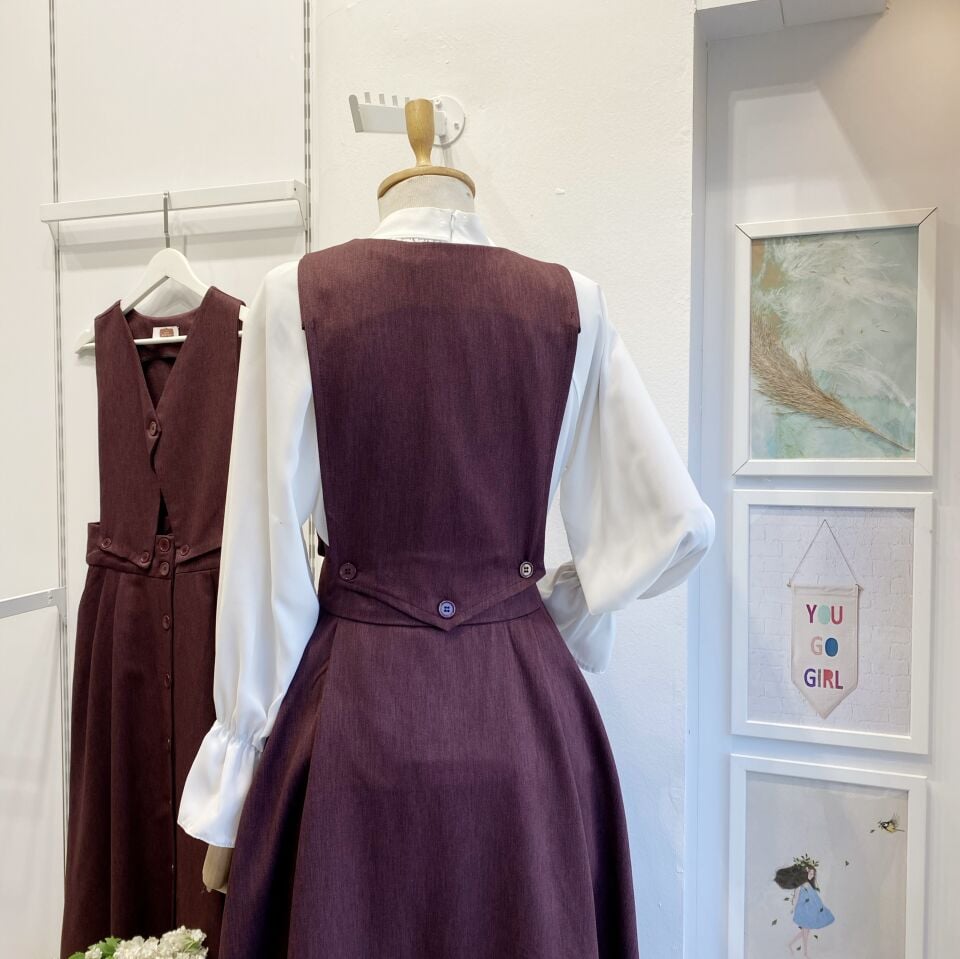 Bordo Düğme Detaylı Falling Takım