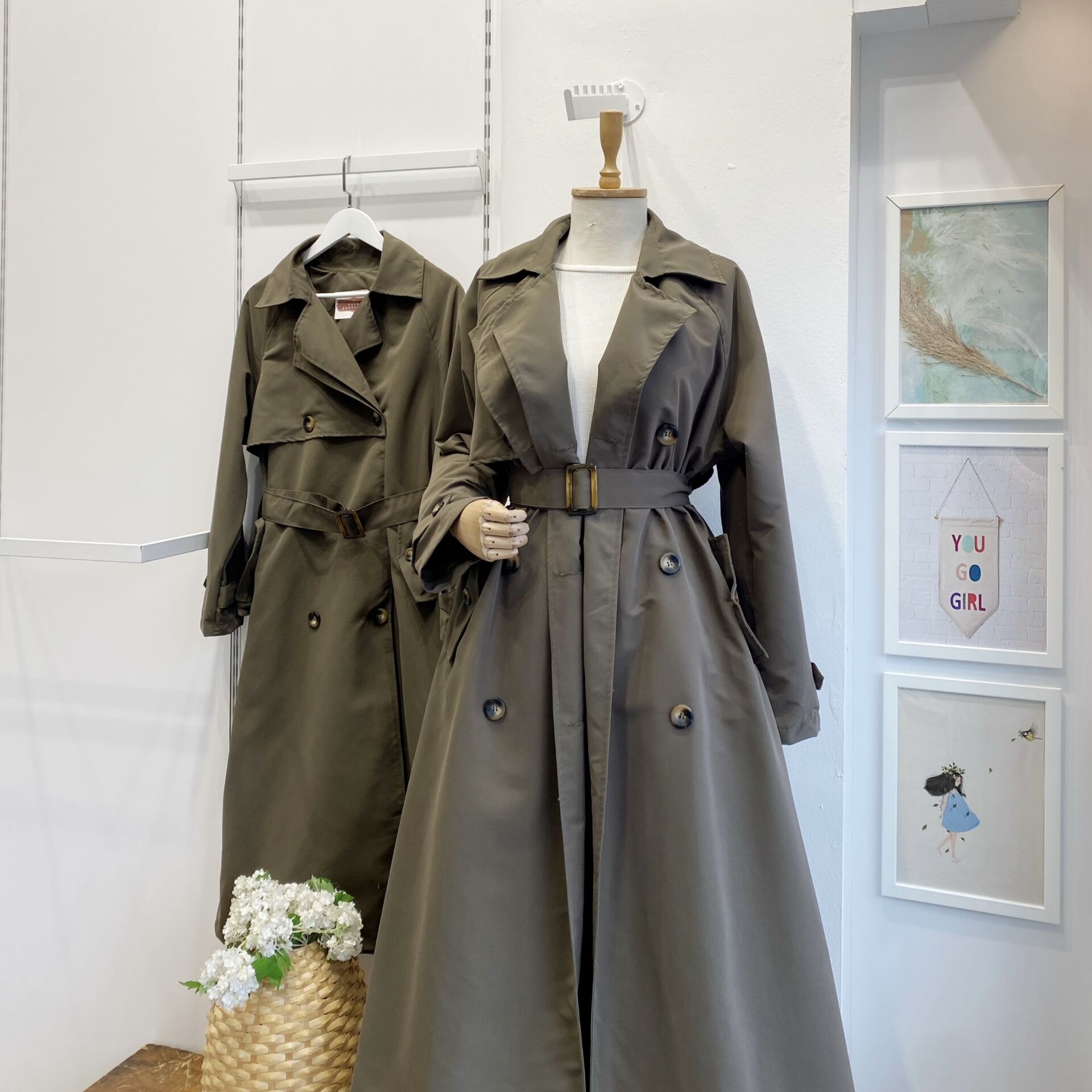 Haki Yeşili Düğme Detaylı Clove Trençkot