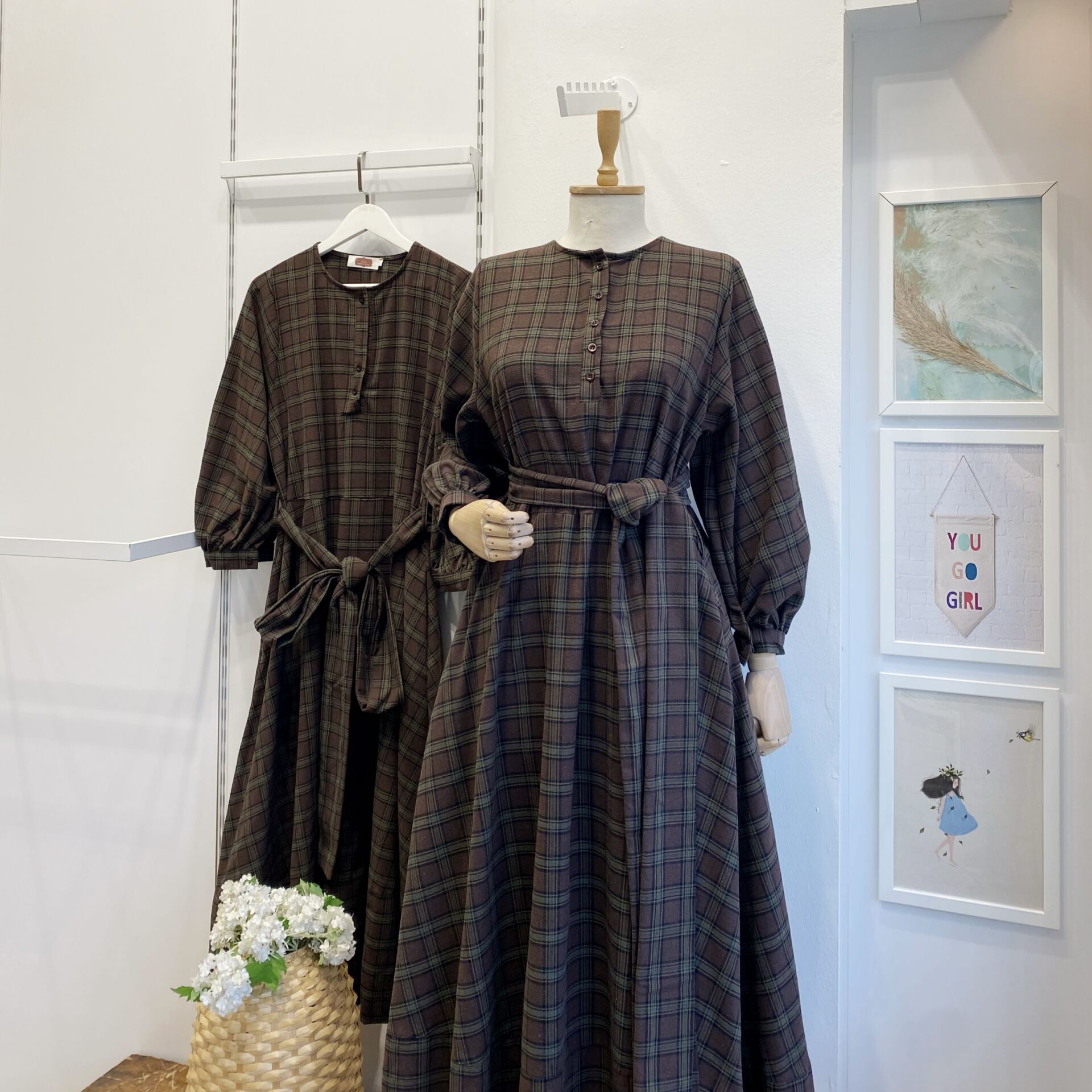 Kahverengi Ekoseli Sweety Elbise