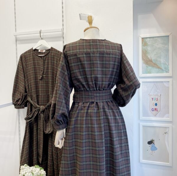 Kahverengi Ekoseli Sweety Elbise