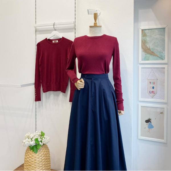 Bordo Bisiklet Yaka Kol Ortası Droplu Triko Bluz