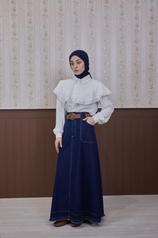 Koyu Renk Taba Kemerli Kalem Kot Etek