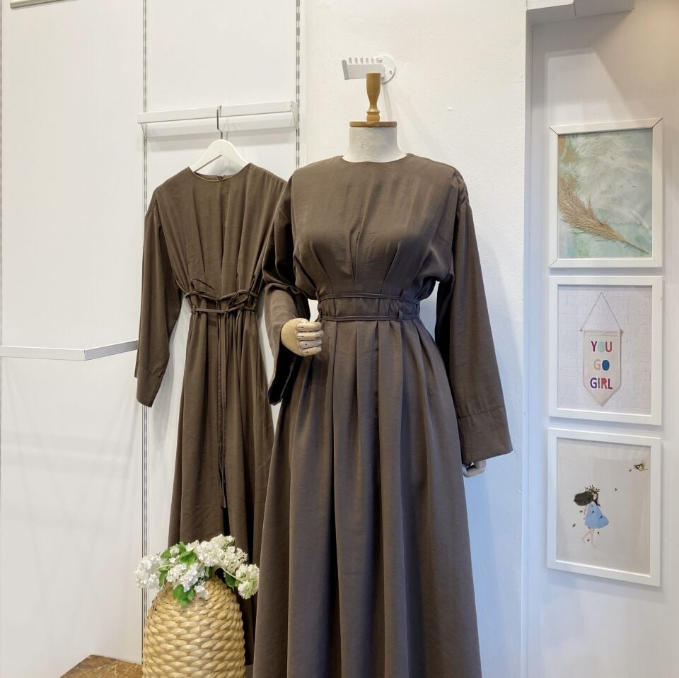 Bel Detaylı Acı Kahve Alize Elbise