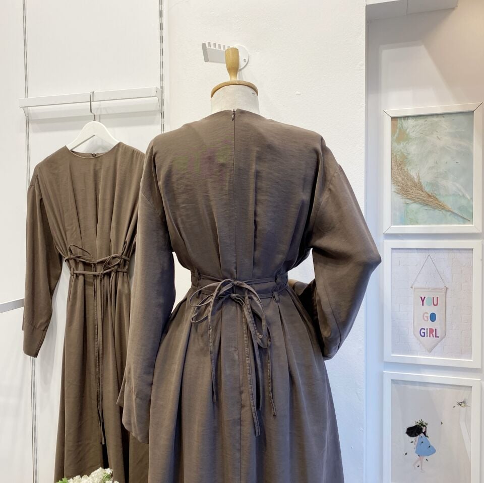 Bel Detaylı Acı Kahve Alize Elbise