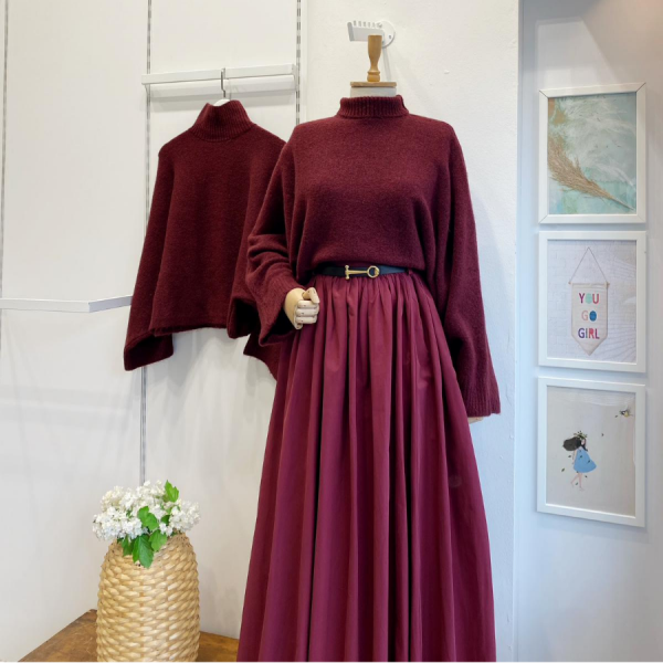 Bordo Yumuşak Dokulu Yarasa Kol Kazak