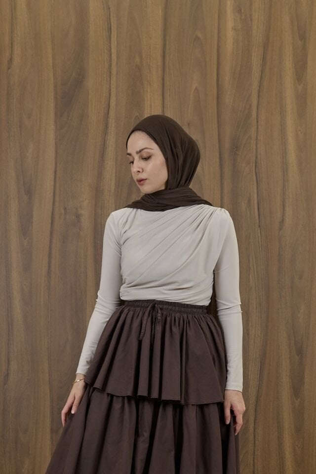 Taş Rengi Jarse Bluz