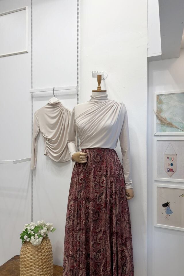 Taş Rengi Jarse Bluz