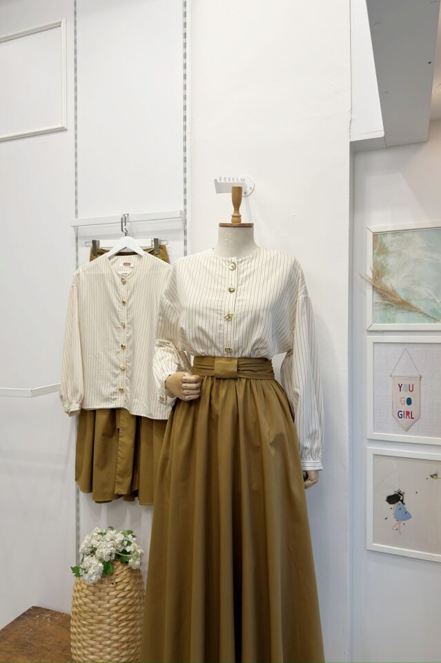 Yağ Yeşili Çizgi Gömlekli Volume Takım