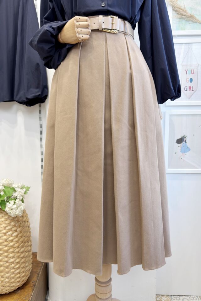 Camel Kalın Pileli Kemer Detaylı Sunrise Etek